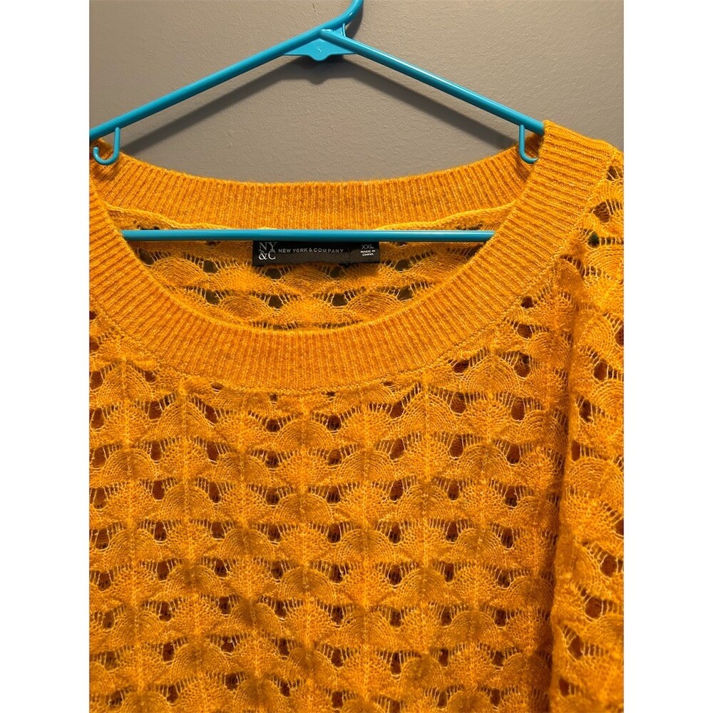 New York & Company Sweater Womens 2XL Mustard Yellow Pullover Balloon - Picture 2 of 10